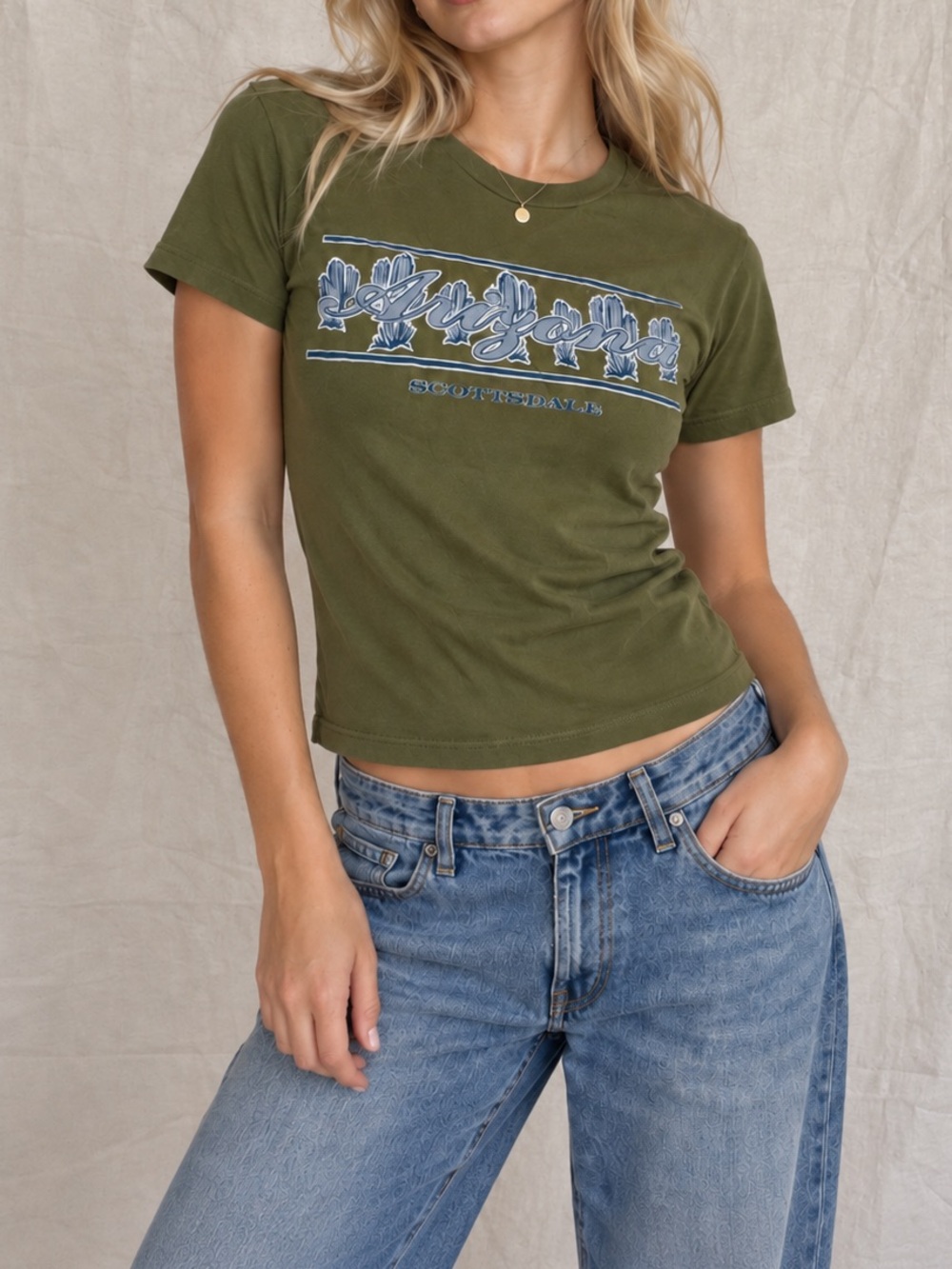 Vintage Y2K Scottsdale Arizona Graphic Tee Olive Green Size Small